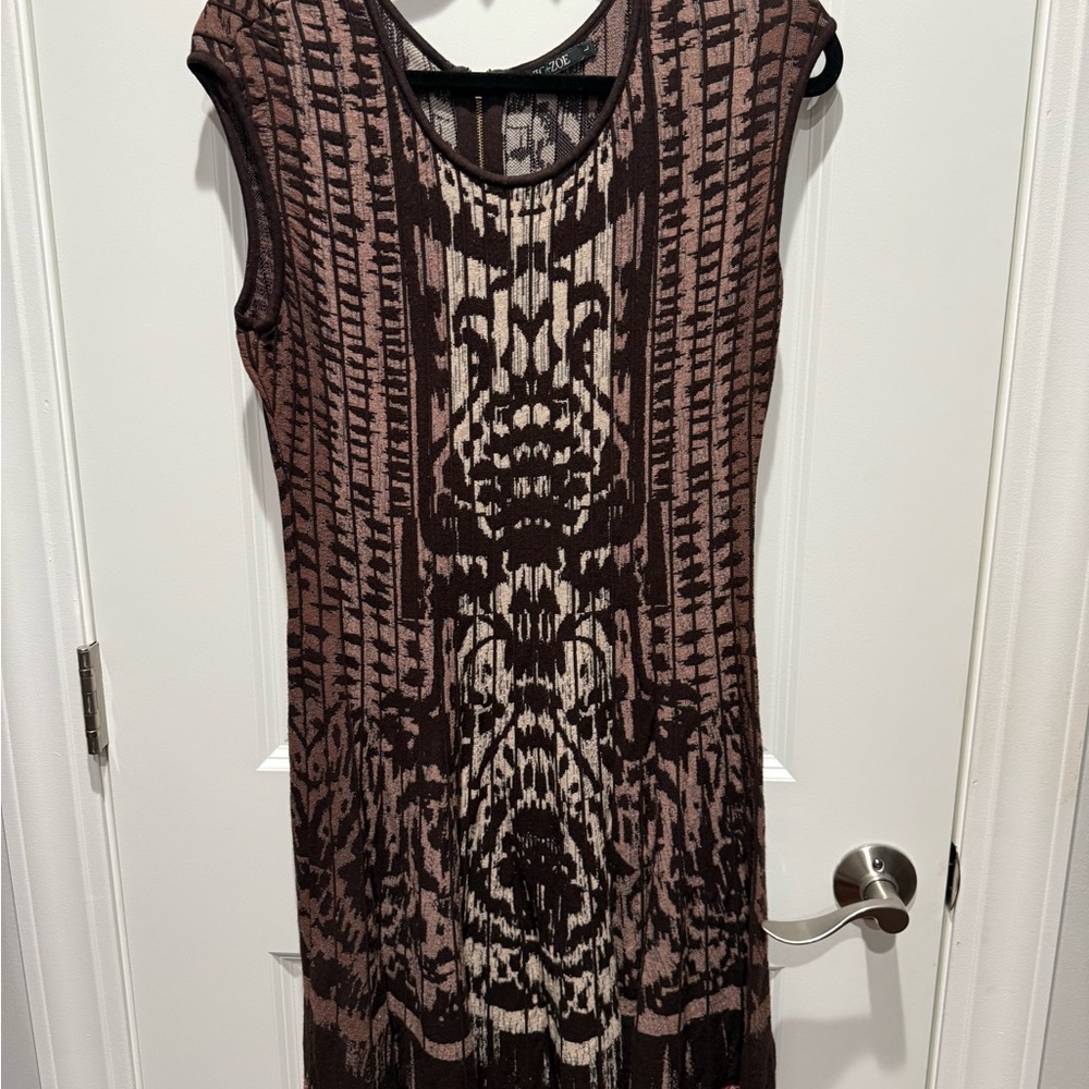 Nic & Zoe Elegant Brown Patterned Knit Dress